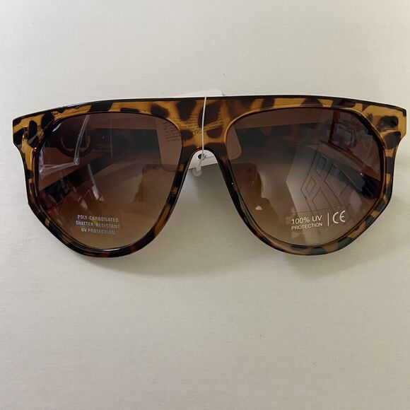 Kleo Plastic Oversized Flat Top Avaitor Fashion Sunglasses Brown Gold Lion Gafas - Picture 2 of 11